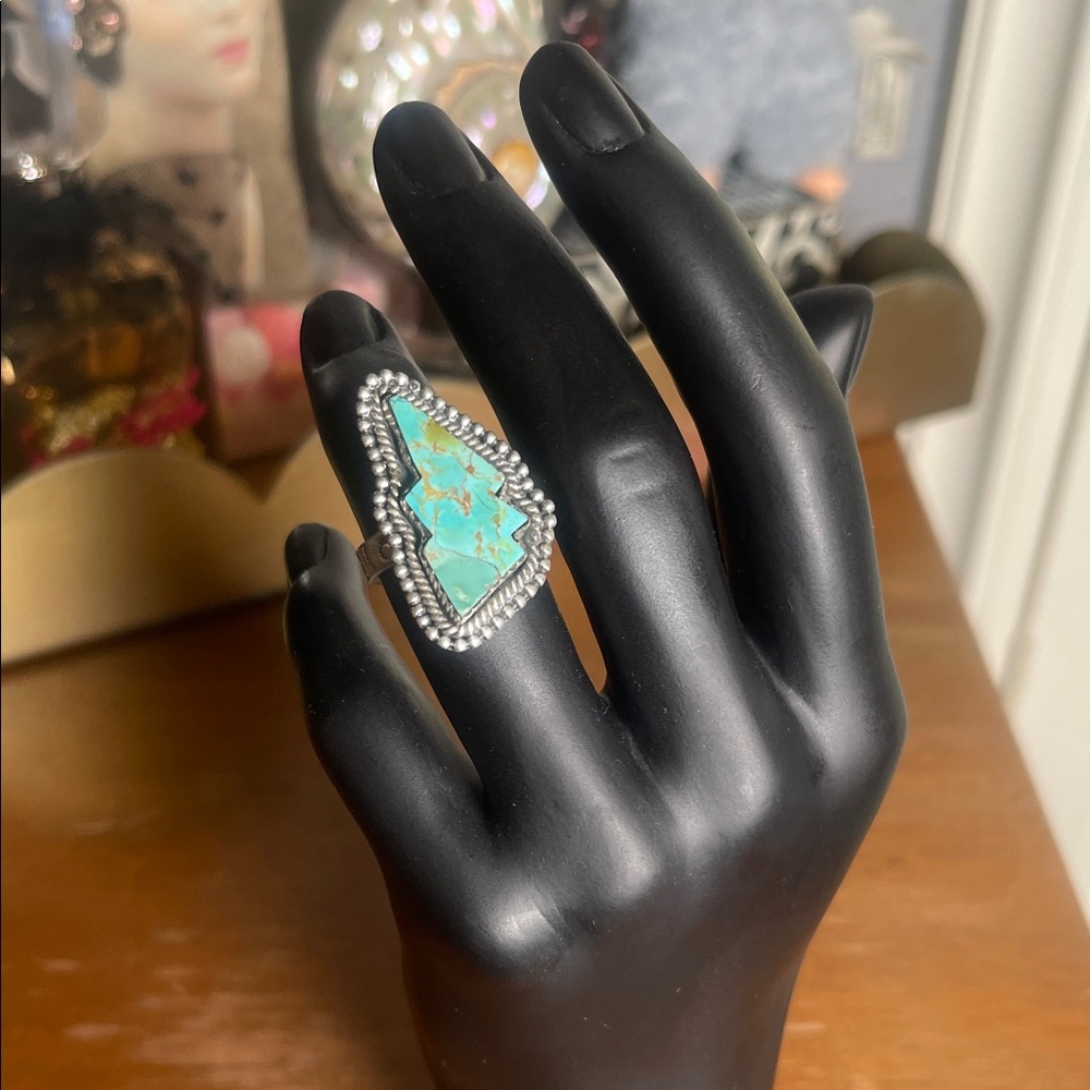 Lightning bolt ring Authentic turquoise 925 sliver adjustable size NEW